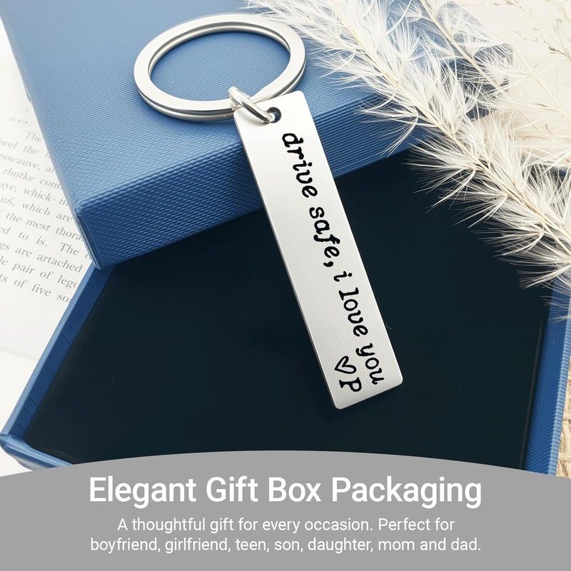 ZEARPT Valentine’s Day Gift for Boyfriend, Personalized Initial Drive Safe I Love You Keychain, Stainless Steel Key Ring for Him Husband Son, Couples Car Accessory, Gift-Ready Box - Image 5